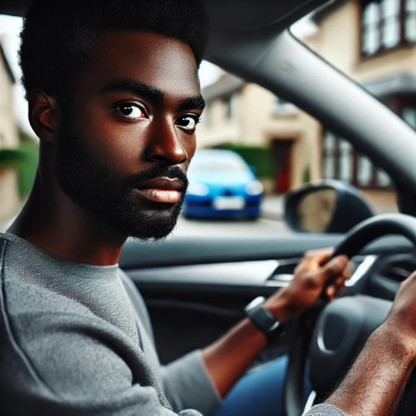 man driving car